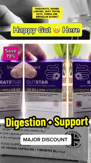 Takeaways, rushed lunches, busy travel days, stress and irregular eating? GutStar probiotic delivers billions of friendly bacteria to support gut balance every day. Simple, convenient and great value. Click the basket and grab yours. #GutSupport #ProbioticDaily #DigestiveBalance #WellnessHabits #HealthyRoutine