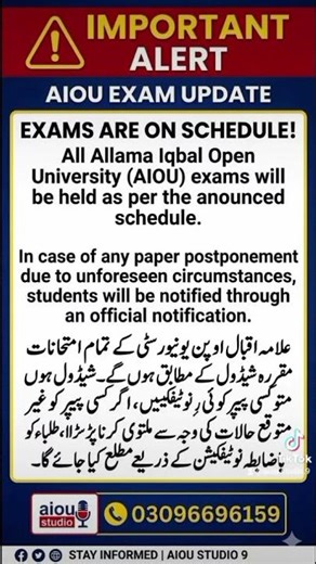 AIOU Exam Autumn 2025 Update 03-09-2026