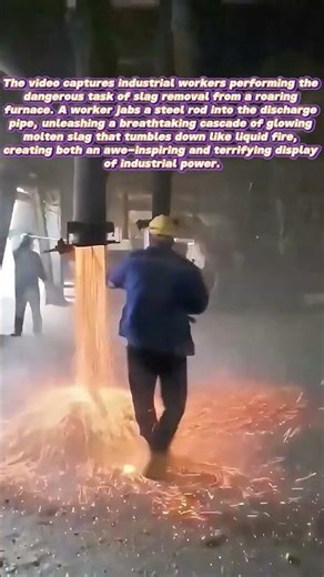 Fiery Spectacle: Workers Release a Lava-Like Stream of Molten Slag!