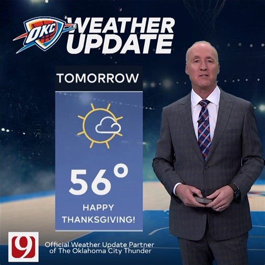 David Payne's KWTV - NEWS 9 Weather Update shows clear and cold weather heading into OKC for tonight's game 🥶 | Oklahoma City Thunder