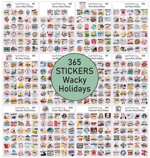 Full Year of Wacky Holiday Stickers, Monthly Deco, Planner Stickers, Scrapbooking, Bullet Journals - Etsy