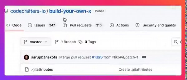 🚨 bu açık kaynak projesi inanılmaz! Tanrı seviyesinde bir öğrenme yolu!Olağanüstü bir depo olan build-your-own-x,şimdiden 480.000'den fazla yıldız topladı.Sıfırdan çeşitli popüler yazılımları nasıl oluşturacağınızı öğreten açık kaynak bir proje:1. C/C++'dan: Tam oyunlar, veritabanları, simülatörler ve sinir ağları geliştirin2. Python: Akıllı robotlar ve otomatik sistemler oluşturun3. C: Sıfırdan bir işletim sistemi uygulayın4. Java: Sıfırdan bir tarayıcı oluşturun5. Ayrıca şunları içerir: Git, 