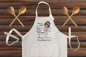 Personalized Happy Linen Kitchen Apron, Life is What You Back It Cute Black Girl Customized Cooking Apron for Adult and Kids, New Home Gift - Etsy