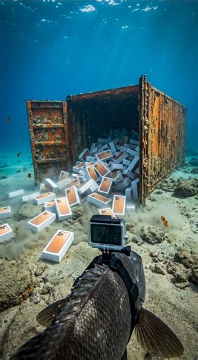 GoPro POV: Predator Fish Discovers a Sunken Giant Container Ship.