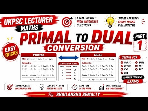 PRIMAL TO DUAL CONVERSION | LINEAR PROGRAMMING PROBLEMS | UKPSC SCHOOL LECTURER