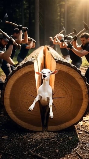 Goat Trapped in Log — Villagers Cut Through Wood to Save Her! 🐐💥 | Real Rescue Footage #shorts #usa