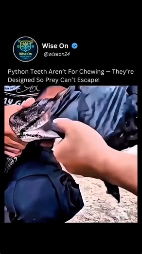 Wise On on Instagram: "Python teeth are a masterpiece of natural engineering. Unlike human teeth, they’re sharp, curved backward, and constantly replaced. A single python can have 60 to 100 teeth on each side of its jaw — not for chewing, but for gripping prey and never letting go. Once prey is caught, those backward curves make escape nearly impossible while the snake slowly swallows it whole. Even damaged teeth aren’t a problem — new ones keep growing throughout the python’s life. One glance i