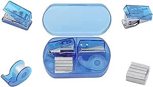 Blue Mini Office Supply Set,Include Mini Stapler,Tape Dispenser,Hole Puncher,Staples,Mini Desktop Stapler for Office or School Supplies.