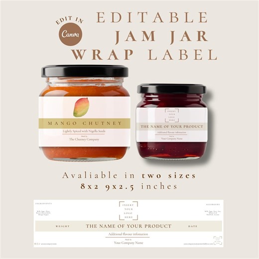 Editable Jam Jar Wrap Label Template (8x2 & 9x2.5 Inch) (digital Download) - Etsy