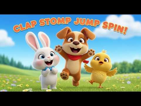 Clap Stomp Jump Spin Song 🐰🐶🐥 | Fun Action Dance Song for Kids | 3D Cartoon Nursery Rhyme