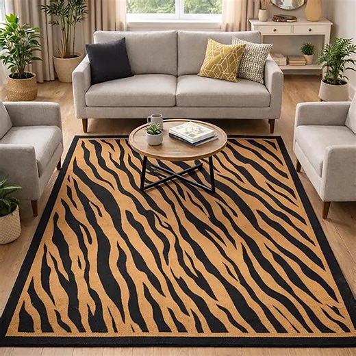 Tiger Print Area Rug | Brown & Black Animal Stripe Carpet - Etsy
