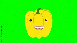 Cartoon talking bell pepper loop with alpha channel. Vegetable animation on chroma key green or transparent background.