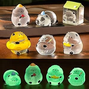 Mini Luminous Ducks Frogs Pandas Mushrooms Glow in The Dark Tiny Resin Animals Figures for DIY Crafts Fairy Garden Aquarium Dollhouse Decor