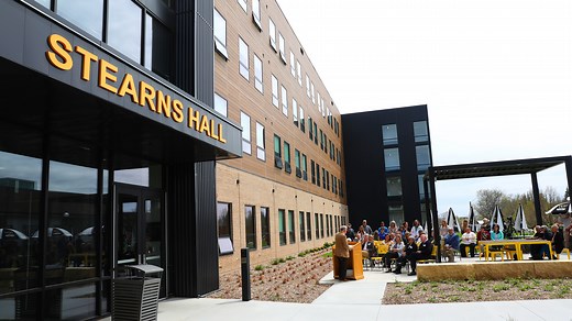 Wayne State’s newest residence hall, Stearns Hall, is named after Dr. Sheila Stearns, former president of Wayne State College. The hall features 276 beds, large lounge areas, dedicated study spaces, a fitness workout area, and a state-of-the-art kitchen, providing our students with a modern, welcoming environment designed to support their success – academically, socially, and personally. A dedication ceremony for Stearns Hall was held April 30. See the ceremony recap and a glimpse inside the hal