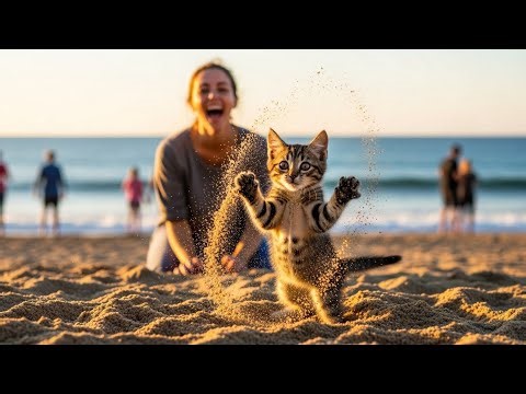Cat’s First Beach Trip with Mom 🐱🌊 CUTEST Reaction Ever!