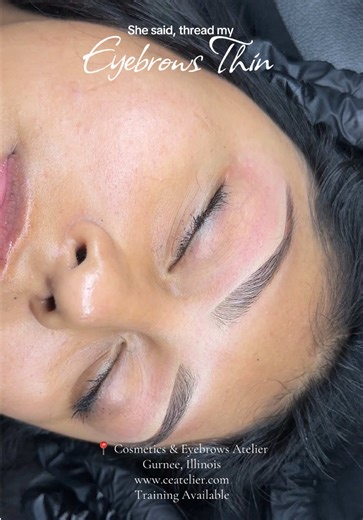 Threading Eyebrows THIN | Book appointments and learn eyebrow threading by booking online at www.ceatelier.com 📍Cosmetics & Eyebrows Atelier Gurnee, Illinois www.ceatelier.com #eyebrowthreading #eyebrowthreadingtraining #brows #eyebrows #browaxing