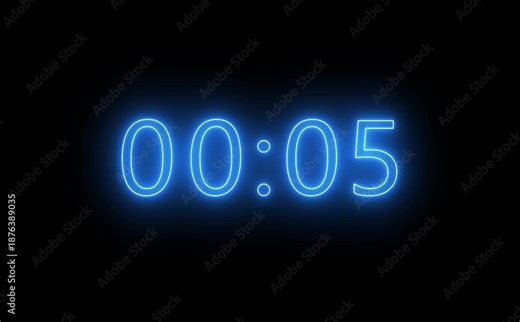 10 to 1 second modern digital countdown timer neon light style on black background, 10 seconds simple countdown timer.10 second technology digital neon led light game timer animation background