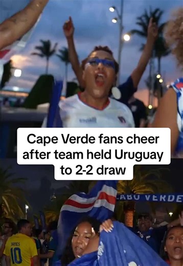 Cape Verde fans cheered and celebrated outside Miami Stadium after their team held Uruguay to a 2-2 draw in their second World Cup Group H match. #capeverde #fifaworldcup #uruguay #worldcup #caboverde