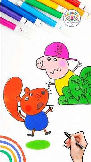 Peppa Pig Simple Drawing Tutorial | Draw Peppa Pig Chloe Wow 🌈🐽 #peppapig #shorts #friends