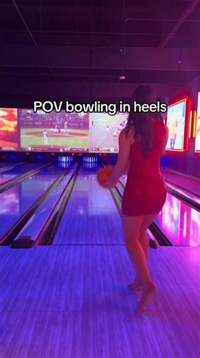 hot girl in red dress bowling