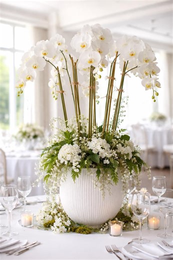 Tall White Orchid Arrangement, Modern Floral Centerpiece, Wedding Table Decor - Etsy