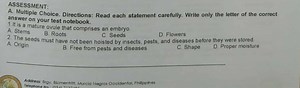 ASSESSMENT:A. Multiple Choice. Directions: Read each statemen... | Filo
