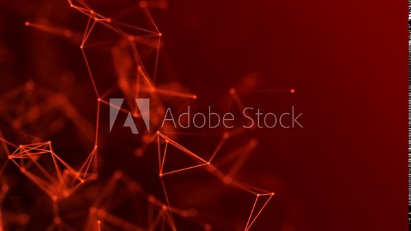 Looped red plexus effect. Abstract connection of dots and lines on a red background. Red particles and polygons slowly fly, futuristic interweaving of digital data. Neural networks. Intersection
