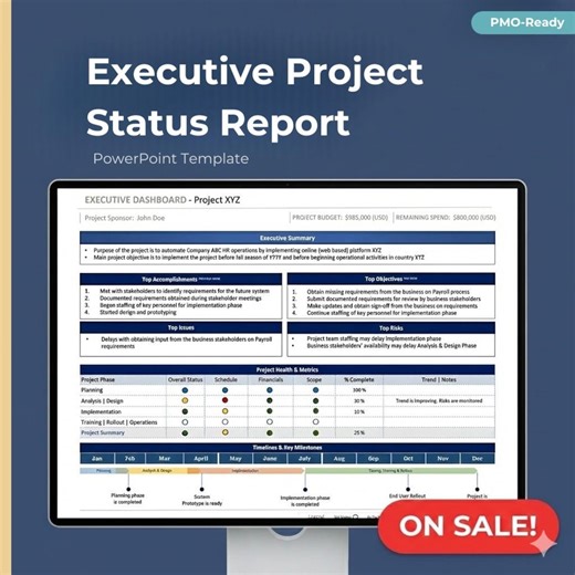 Executive Project Status Report Template – Weekly PMO Powerpoint Dashboard (digital Download) - Etsy