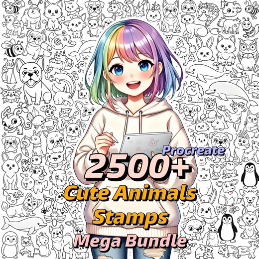 2500+ Procreate Cute Animals Stamps Mega Bundle | Dog, Cat, Bunny, Unicorn, Dragon, Birds, Sea Animals, Black & White and Color Stamps - Etsy