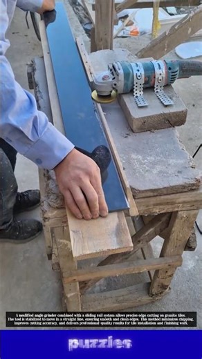 Wow, Perfect Granite Tile Edge Cutting with DIY Grinder Rail!