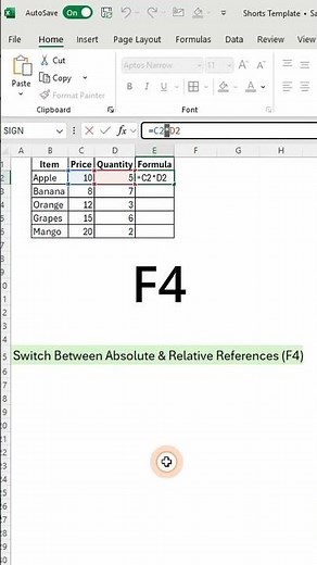 Excel Shortcut: Switch Absolute & Relative References (F4)