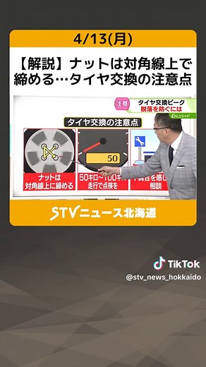 【解説】ナットは対角線上で締める…タイヤ交換の注意点 50～100キロ走行目安に点検を #タイヤ交換 #ナット #タイヤ点検 #TikTokでニュース