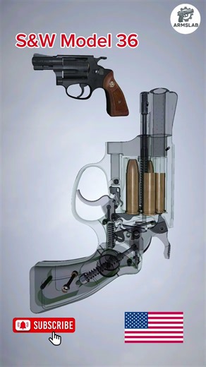 S&W Model 36 🔫 Classic Revolver Mechanism Explained | X-Ray View #gunhistory #3danimation
