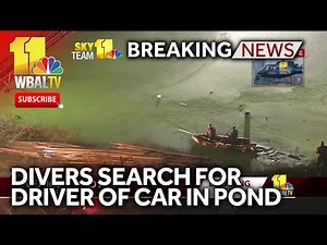 Rescue crews search for driver after car submerged in pond