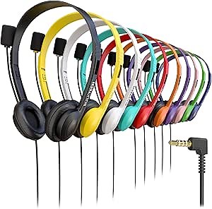 Wired On-Ear Leather Headsets with Boom Microphone and 3.5mm Connector, Bulk Wholesale, 20 Pack, Assorted Colors