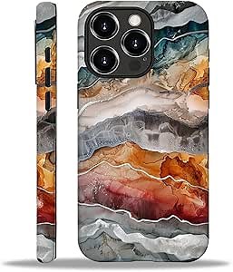 Compatible with iPhone 16 Pro Matte Case, Alcohol Ink Colorful Gradient Waves Pattern for Girl Full Body Design Soft Silicone Drop Shock Scratch Protection