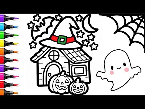 CUTE Spooky Haunted House Drawing | Halloween Drawing Step-by-Step Tutorial 👻🦇🎃
