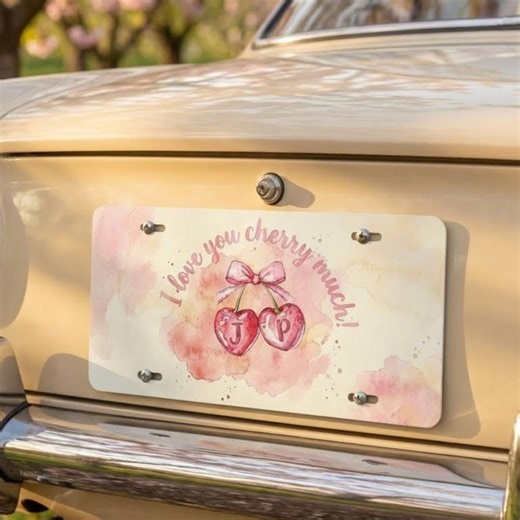 Personalized Initials Valentine License Plate | "i Love You Cherry Much" Car Decor | Romantic Anniversary Gifts - Etsy