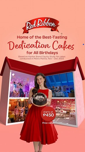 Step inside the home of the best birthdays, and see how Red Ribbon makes birthdays special with the Best-Tasting Dedication Cakes! 🏠🎂(Based on Kantar Brand Equity Study for cakes conducted in Metro Manila, Nov.-Dec. 2023). Starts at P450! ASC R0101P031125R | Red Ribbon Bakeshop