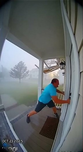 Hurricane Winds Rip Roof Apart While Man Fights Door