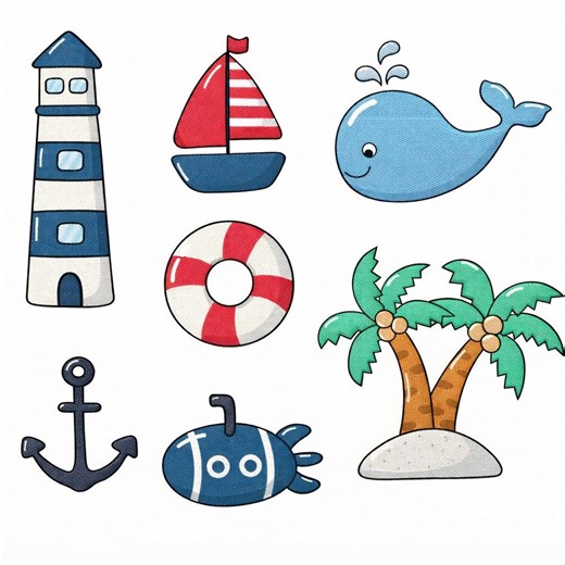 Nautical Embroidery Design Bundle, Lighthouse Sailboat Whale Anchor Palm Tree Embroidery Files, Ocean Theme Machine Embroidery, Summer Beach - Etsy