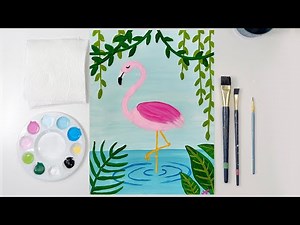 🎨Easy Flamingo Painting Step by Step Tutorial for Kids and Beginners! 🐦
