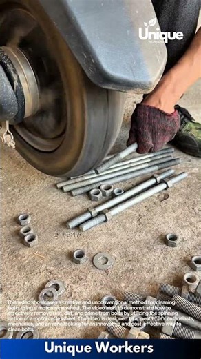 Grinding Metal Bolts with Spinning Wheel: Perfectly Smoothing Long Threaded Rods