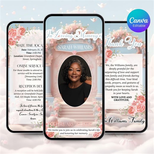 Animated Funeral Video Invitation | Memorial Service Digital Invite | Celebration of Life Video Template, Editable Funeral Announcement - Etsy