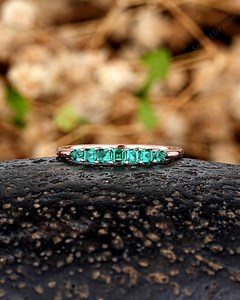 14k Rose Gold Emerald Straight Wedding Rings for Women, Minimalist Stacking Ring Wedding Band, Minimalist Emerald Promise Ring Gift for Her - Etsy
