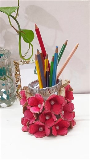 Making floral pen holder ✨ | Asthetic floral decor ideas 💡 #aestheticdiy