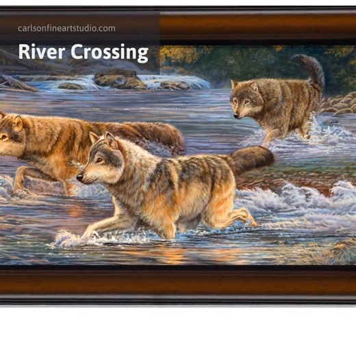 River Crossing Bring the extraordinary beauty of nature into your home or office with our framed accent editions. These pieces are ideal for small walls, tabletop easels, or shelf displays. You can group several together to create a distinctive collection. Accent editions also make excellent, unique gifts. Carlson Signed and Numbered Giclée Canvas Framed and Ready to Hang Artist Bio Included Image Size: 6.5" x 12.5" Framed (Outside Dimensions): 8.75" x 14.5" Frame is custom-made in the USA with 