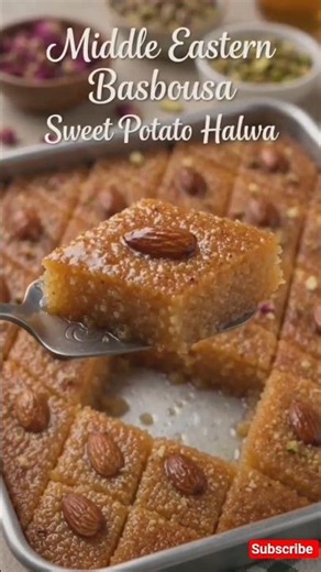 Middle Eastern Basbousa 😍 | Soft & Juicy Semolina Cake Recipe | Easy Arabic Dessert #shorts