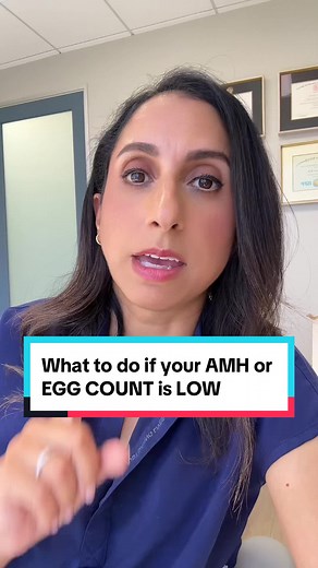 If you found out that your AMH (antimullerian hormone) or egg count is low, watch this video to find out what to do next. Here’s what I tell my patient if their testing shows a low ovarian reserve. #fertilitydoctor #fertilitytest #fertilityawareness #ttcover40 #fertilitytips #ttcjourney #lowamh
