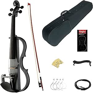 Kinglos 4/4 Black Grid Colored Solid Wood Advanced Electric/Silent Violin Kit with Ebony Fittings Full Size (DSG1311)